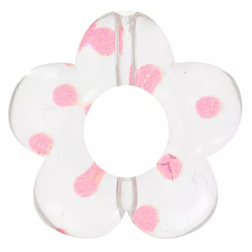 Perline a fiore in acrilico trasparente da 19 mm - Punti rosa x4