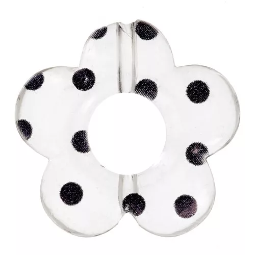 Perline a fiore in acrilico trasparente da 19 mm - Punti neri x4