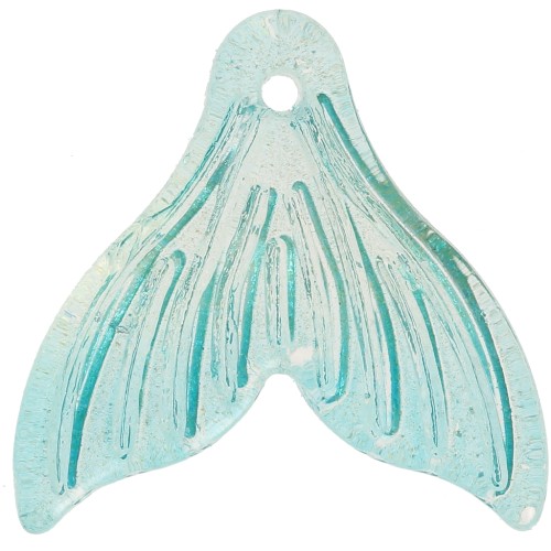 Pendente in vetro a coda di pesce 19x20 mm - Turchese iridescente - Dorato x10