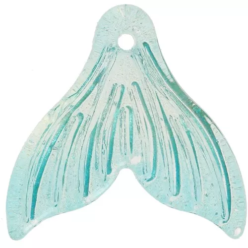Pendente in vetro a coda di pesce 19x20 mm - Turchese iridescente - Dorato x10