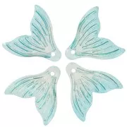 Pendente in vetro a coda di pesce 19x20 mm - Turchese iridescente - Dorato x10