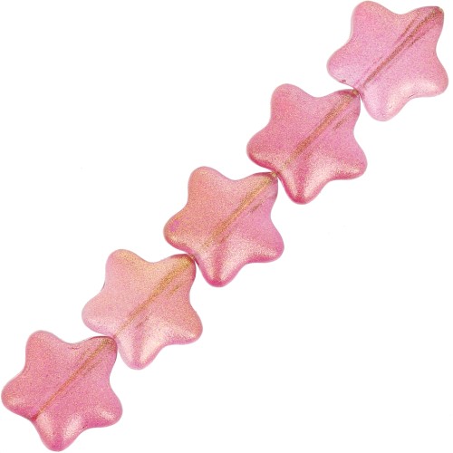 Perle di vetro a stella 8 mm - Rosa - Glitter oro x10