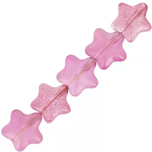Perle di vetro a stella 8 mm - Fucsia - Glitter oro x10