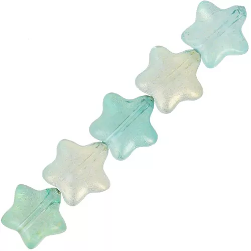 Perle di vetro a stella 8 mm - Verde turchese - Glitter oro x10
