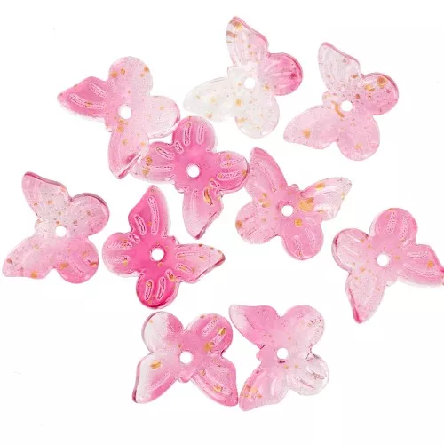 Perle farfalla 9,5x11 mm - Rosa - Oro screziato x10