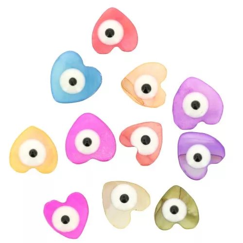 Perle cuore in madreperla colorata 9 mm con motivo di occhi neri - Multicolore x10
