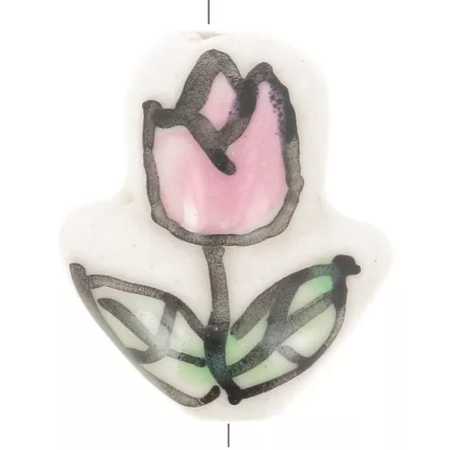 Perla fiore Tulipano in ceramica 16x14,5 mm - Bianco - Rosa - Verde x1