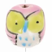 Perla gufo in ceramica 15 mm - Rosa - Verde x1