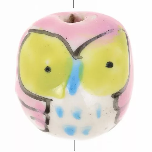Perla gufo in ceramica 15 mm - Rosa - Verde x1