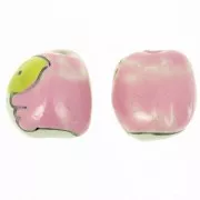 Perla gufo in ceramica 15 mm - Rosa - Verde x1
