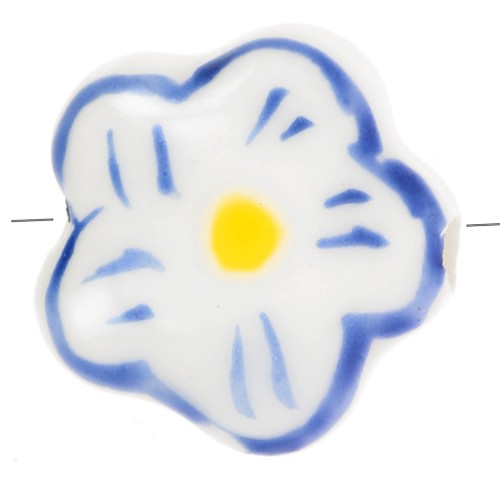 Perla fiore in ceramica 14,5 mm - Bianco - Blu navy x1