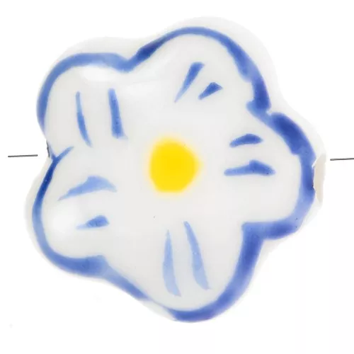 Perla fiore in ceramica 14,5 mm - Bianco - Blu navy x1