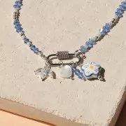 Perla fiore in ceramica 14,5 mm - Bianco - Blu navy x1