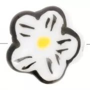 Perla fiore in ceramica 14,5 mm - Bianco - Nero x1