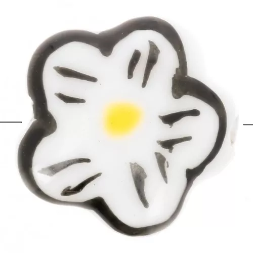 Perla fiore in ceramica 14,5 mm - Bianco - Nero x1