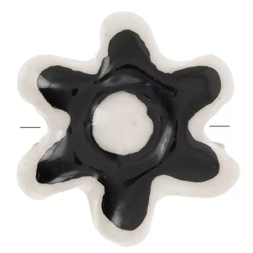 Perla fiore in ceramica 16 mm - Nero - Bianco x1
