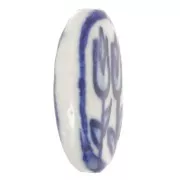 Perla ovale piatta in ceramica con motivo floreale 21x16,5 mm - Bianco - Blu navy x1
