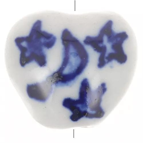 Perla cuore luna e stelle in ceramica 15x16,5 mm - Bianco - Blu navy x1