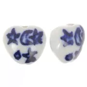 Perla cuore luna e stelle in ceramica 15x16,5 mm - Bianco - Blu navy x1