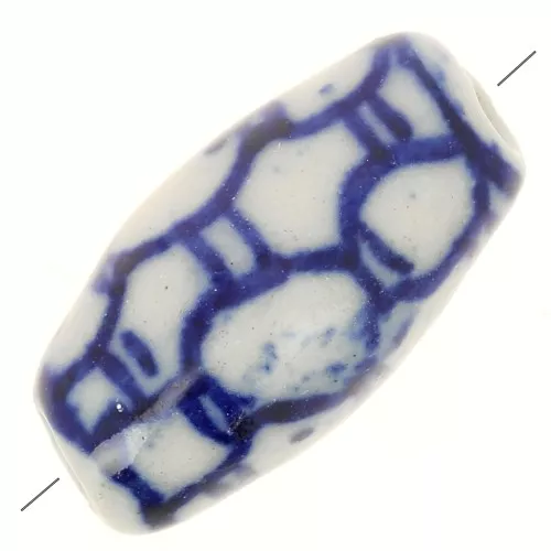 Perla grafica in ceramica 17x9 mm - Blu navy - Bianco x1