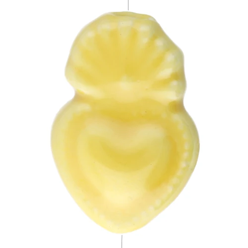 Perla a forma di cuore, ex voto messicano in ceramica, 15x10 mm - Giallo iridescente x1
