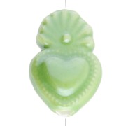Perla cuore messicana Ex-voto in ceramica 15x10,5 mm - Verde iridescente x1