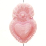 Perla cuore messicana Ex-voto in ceramica 15x10 mm - Rosa iridescente x1