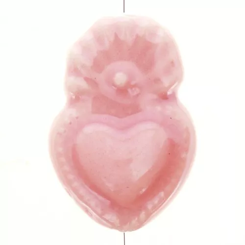 Perla cuore messicana Ex-voto in ceramica 15x10 mm - Rosa iridescente x1