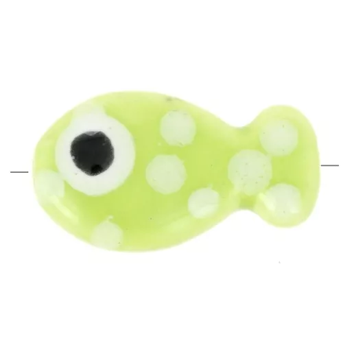 Perla pesce in ceramica 11x19 mm - Verde con macchie bianche x1