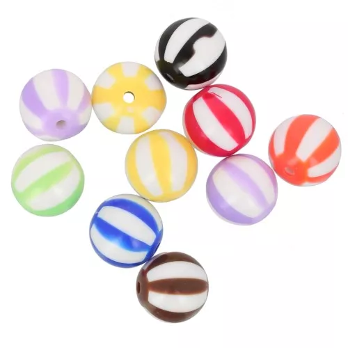 Perline acriliche tonde assortite a righe da 16 mm - Multicolore x10