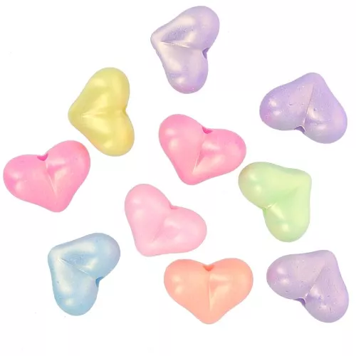 Assortimento di perline a cuore in acrilico perlato - 11x15mm Multicolore Pastello x10