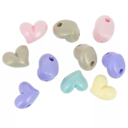 Assortimento di perline a cuore in acrilico perlato - 9x12 mm Multicolore Pastello x10