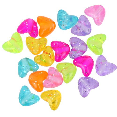 Assortimento cuore fori grandi 9x11mm Multicolore - Glitter trasparente x20