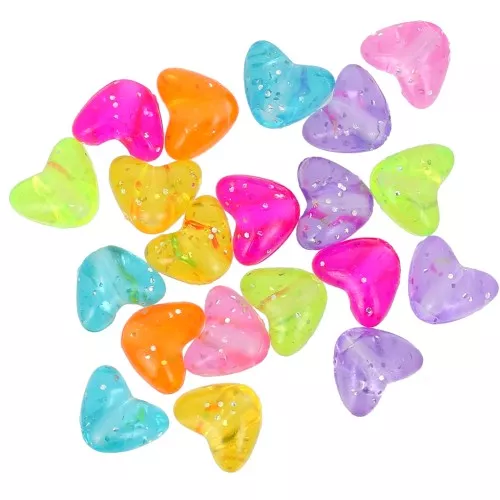 Assortimento cuore fori grandi 9x11mm Multicolore - Glitter trasparente x20