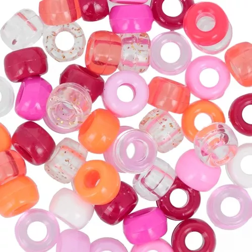 Assortimento di perline a foro grande -perline Pony 9x6mm Mix Multicolore Rosa x50