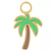 Ciondolo palma 13x7,5 mm Resina epossidica Acciaio inox 316L dorato Verde x1