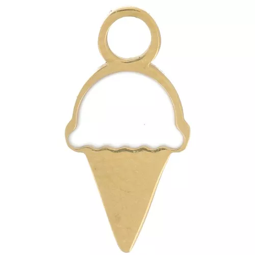 Ciondolo cono gelato 13x6,5mm Resina epossidica Acciaio inox 316L dorato Bianco x1