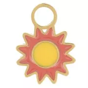 Ciondolo fiore 8 mm resina epossidica - Acciaio inox316L dorato Corallo Giallo x1