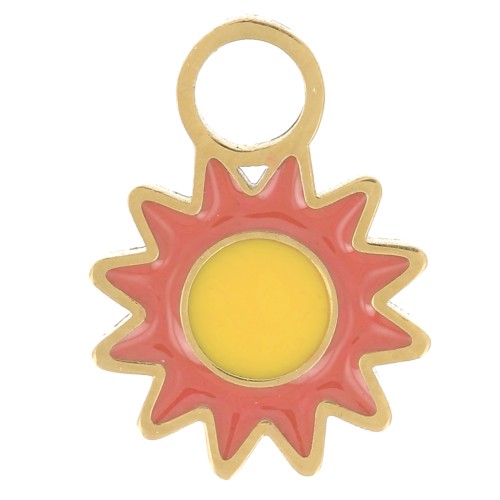 Ciondolo fiore 8 mm resina epossidica - Acciaio inox316L dorato Corallo Giallo x1