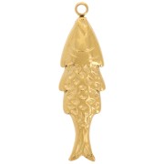 Ciondolo a forma di pesce 22,5x6,5 mm in acciaio inox 316L - dorato x1