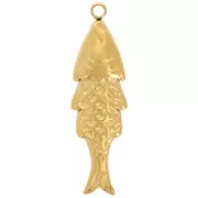 Ciondolo a forma di pesce 22,5x6,5 mm in acciaio inox 316L - dorato x1