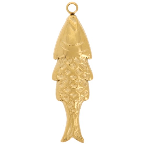 Ciondolo a forma di pesce 22,5x6,5 mm in acciaio inox 316L - dorato x1