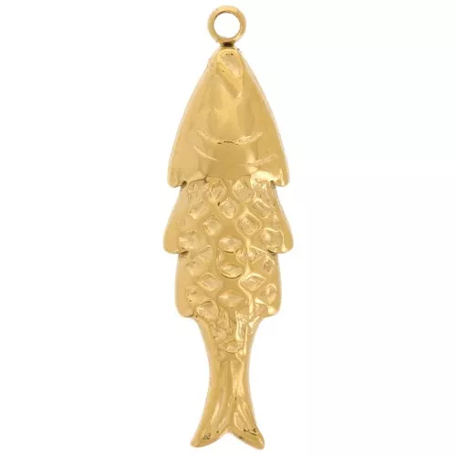Ciondolo a forma di pesce 22,5x6,5 mm in acciaio inox 316L - dorato x1