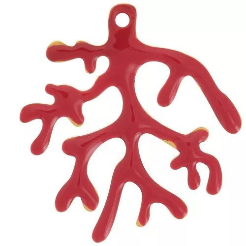 Pendente corallo 24x23 mm - Resina epossidica - Acciaio inox316L - Oro - Rosso x1