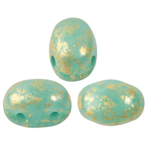 Perle in vetro Samos® di Puca® 7x5 mm Blue Green Opal Gold Splash x10g