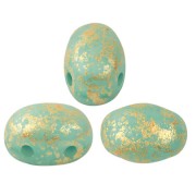 Perle in vetro Samos® di Puca® 7x5 mm Blue Green Opal Mat Gold Splash x10g|raw }}