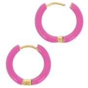 Orecchini a cerchio tondo da 17 mm con resina epossidica - Acciaio inossidabile 304L Gold - Fucsia x2|raw }}