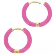 Orecchini a cerchio tondo da 17 mm con resina epossidica - Acciaio inossidabile 304L Gold - Fucsia x2