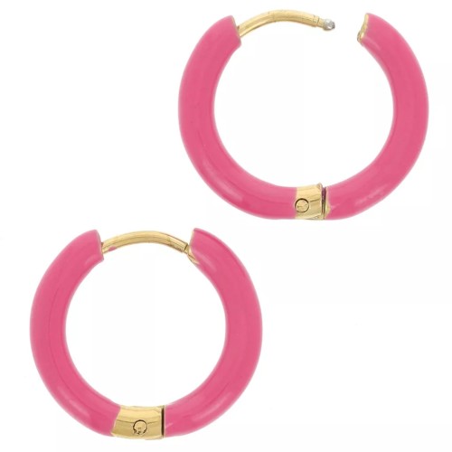 Orecchini a cerchio rotondi da 17 mm con resina epossidica - Acciaio inossidabile 304 Dorato - Fucsia x2