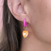 Orecchini a cerchio tondo da 17 mm con resina epossidica - Acciaio inossidabile 304L Gold - Fucsia x2